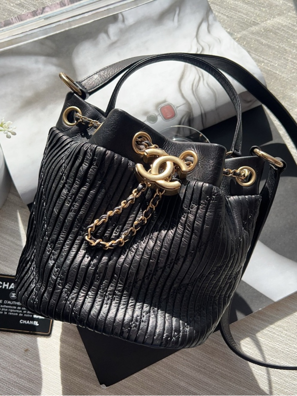Chanel Small Coco Pleats Drawstring Bucket Bag